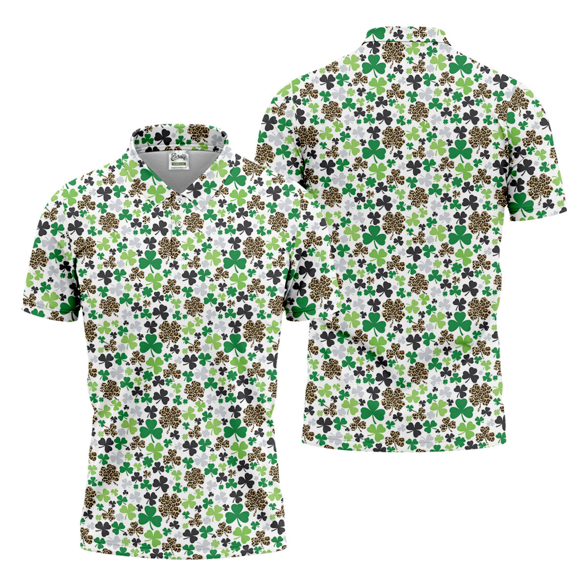 Leopard Pattern St Patrick's Day Shamrock Golf Shirt, Fun Golf Shirts For Men, Polo Shirts For Men
