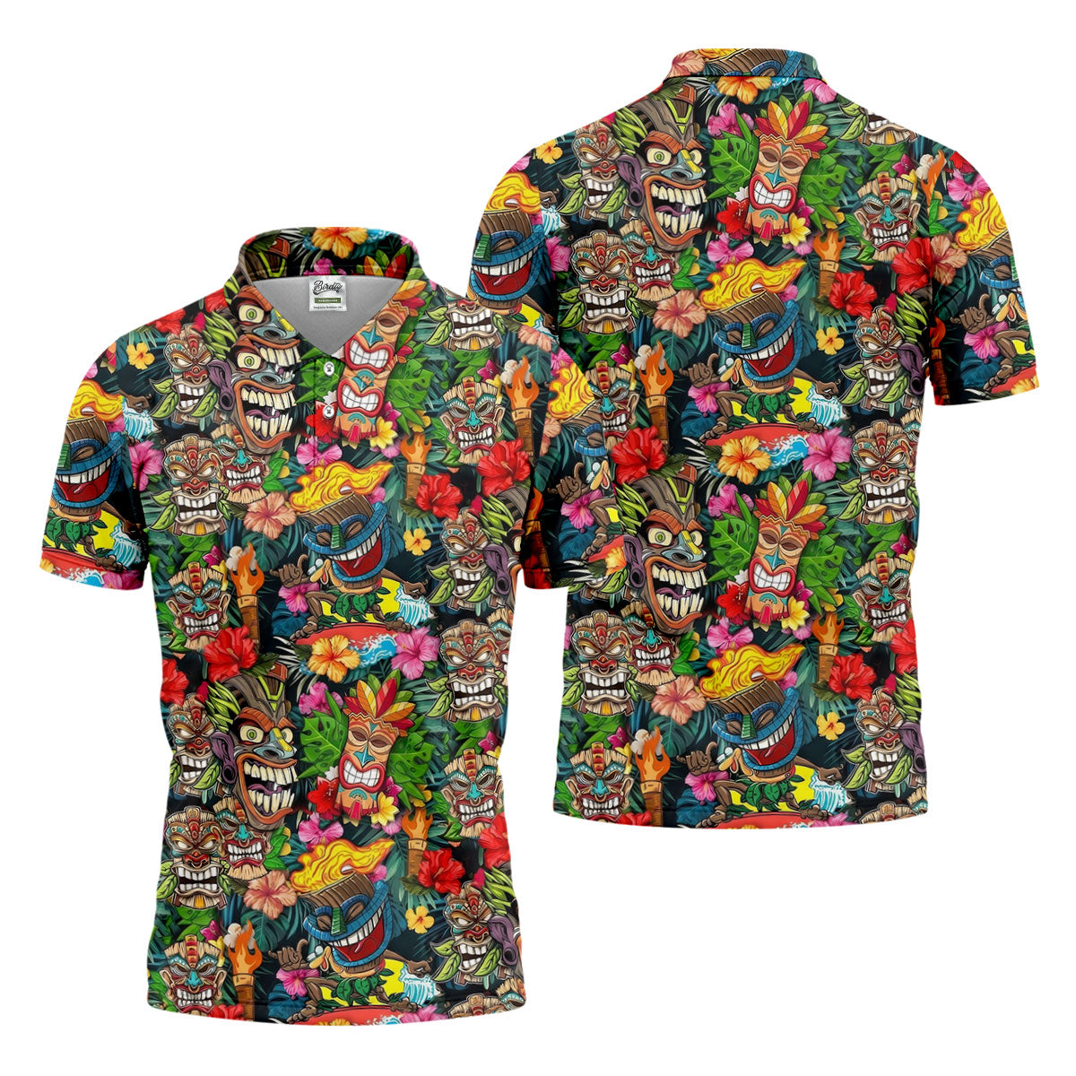 Hawaiian Tiki Tropical Floral Golf Shirts For Men, Polo Shirts For Men, Golfing Apparel