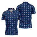 Cartoon Figures Golf Pose Navy Golf Shirt, Golf Tops For Men, Polo Shirts For Men, Golf Shirts For Men