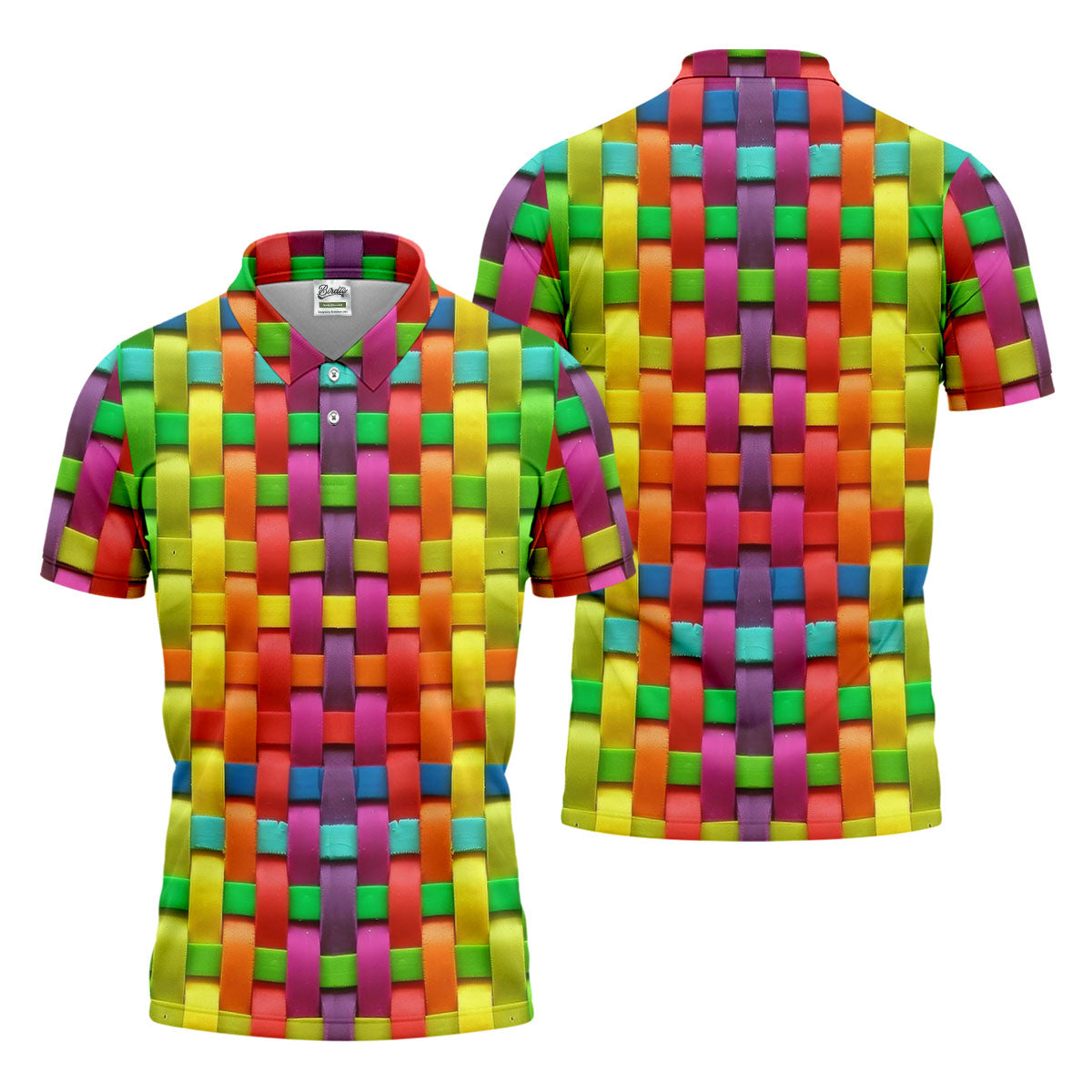 Colorful Interlaced Ribbon Pattern Hawaiian Golf Polo, Golf Tops For Men, Golfing Apparel