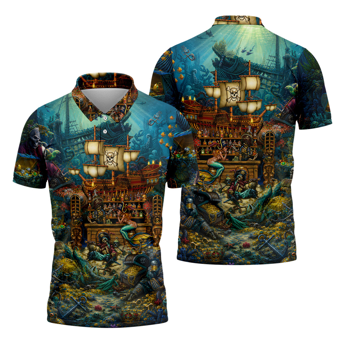 Pirate Life Tiki Pattern Hawaiian Golf Shirt, Men's Golf Shirt, Polo Shirts For Men