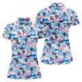 Tropical Island Sunset Pink And Blue Hawaiian Golf Shirt, Golf Shirt For Women, Golfing Apparel