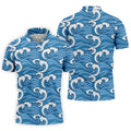 Japanese Wave Golf Shirt, Ocean Wave Pattern Men's Golf Polo, Polo Shirts For Men