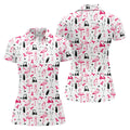 Pink Flamingo Golf Pattern Breast Cancer Polo Shirt, Ladies Golf Top, Women’s Golf Polo