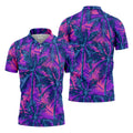 Purple Pink Tropical Palm Trees Golf Shirt, Mens Golf Polo, Printed Golf Shirts