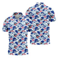 Japanese Shark Wave Sakura Golf Shirt, Mens Golf Polo, Printed Golf Shirts, Golf Apparel For Men