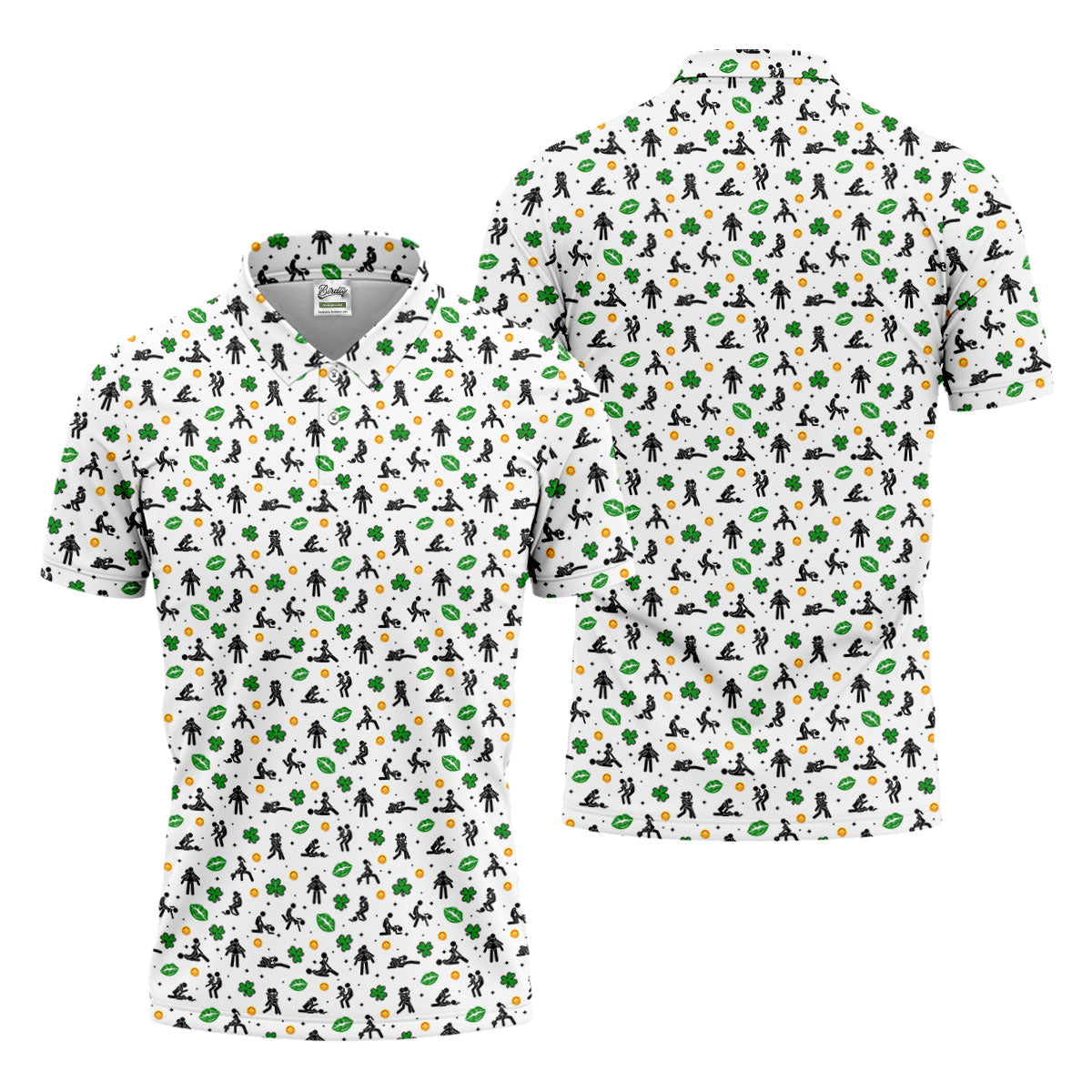 Funny Stick Figure Naughty Position Shamrock St Patrick's Day Golf Shirt, Performance Golf Shirt, Polo Shirts For Men