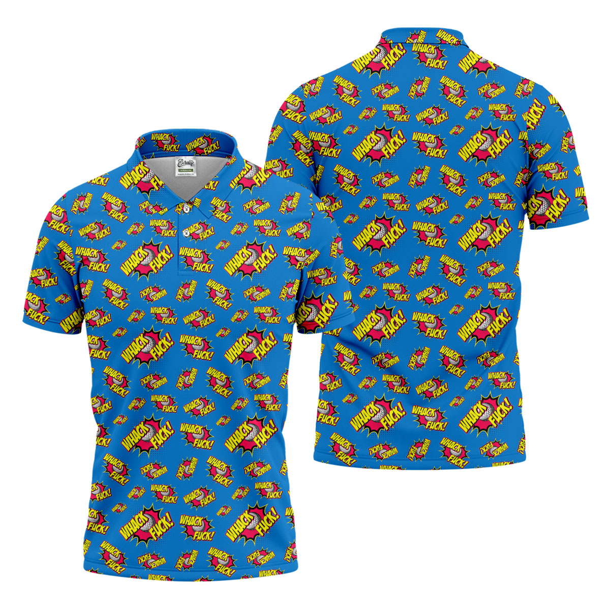 Whack F*ck Comic Golf Ball Pattern Golf Shirt, Men's Golf Shirt, Golf Apparel For Men