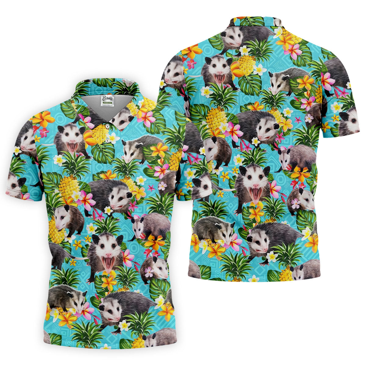 Funny Opossums Among Pineapples Hawaiian Golf Polo, Golf Tops For Men, Golfing Apparel