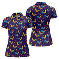 Retro Rooster Golf Shirt, Colorful Country Pattern Polo, Polo Shirts For Women