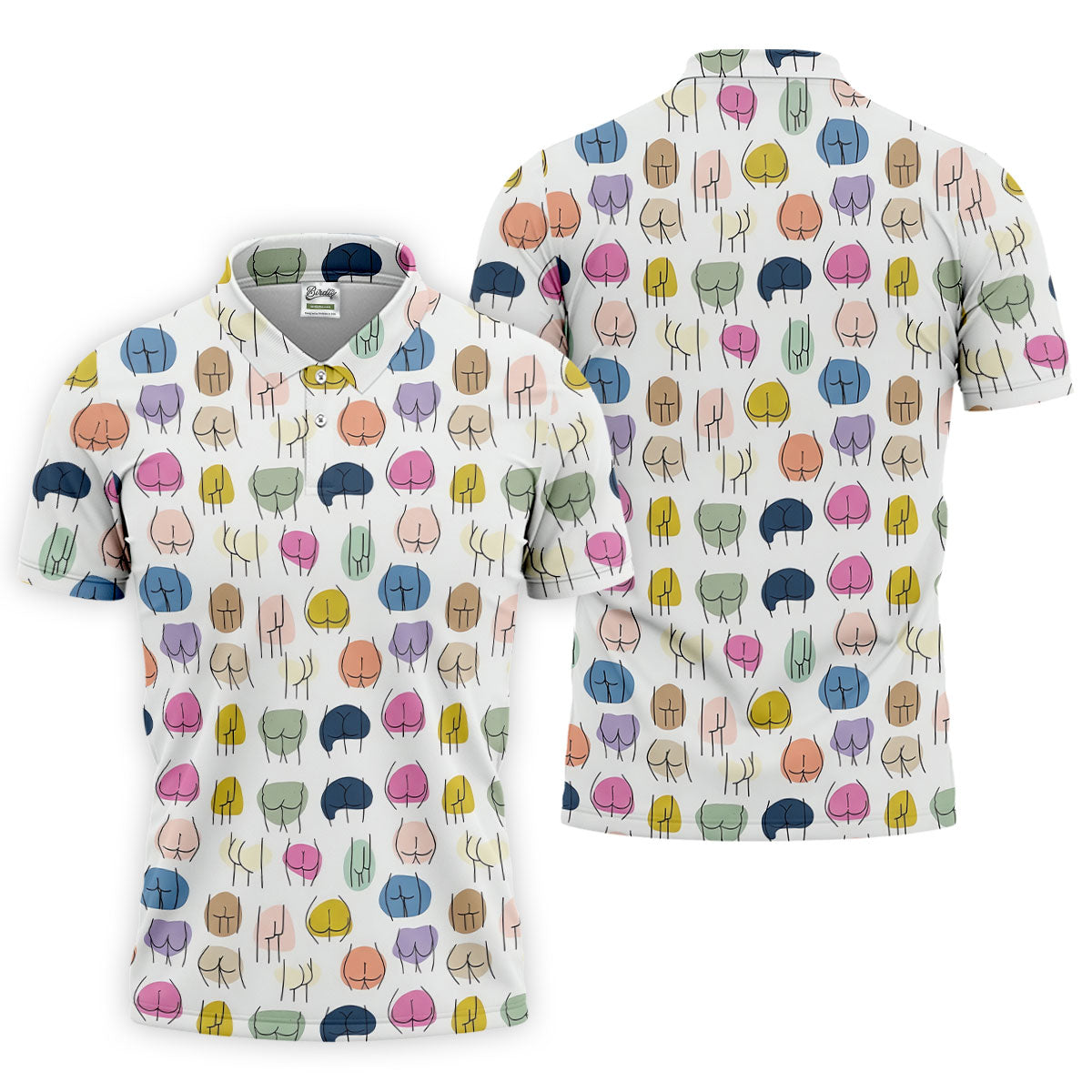 Funny Colorful Butt Pattern Golf Polo Shirt, Golf Shirts For Men, Mens Golf Apparel