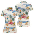 Tropical Shiba Inu Beach Pattern Hawaiian Golf Polo, Golf Tops For Women, Golfing Apparel