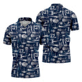 Line-art Sketches Sci-Fi Spacecraft Dark Navy Golf Shirts For Men, Polo Shirts For Men, Golfing Apparel