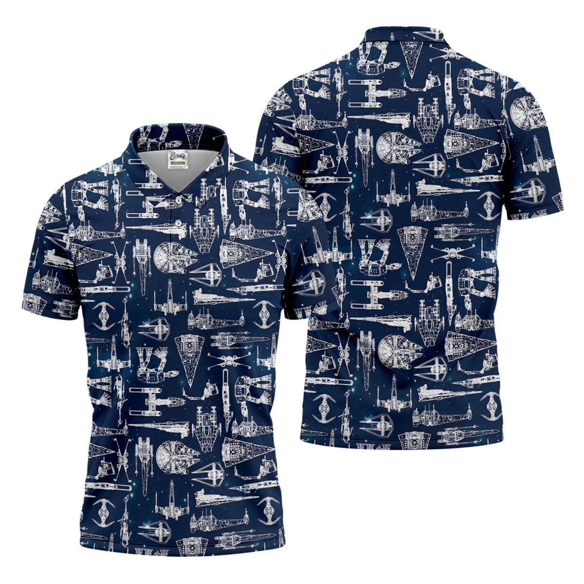 Line-art Sketches Sci-Fi Spacecraft Dark Navy Golf Shirts For Men, Polo Shirts For Men, Golfing Apparel