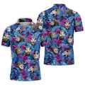 Funny Opossum Blue Purple Hawaiian Golf Shirt, Tropical Theme Golf Shirts For Men