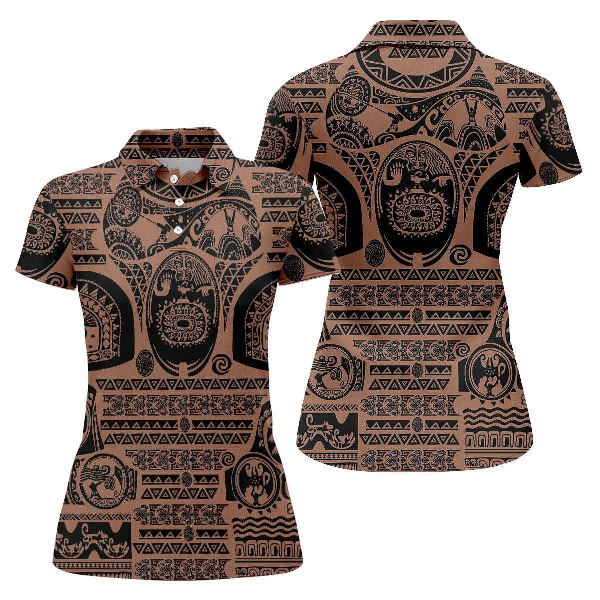 Maori Tattoo Pattern with Traditional Tiki Mask Hawaiian Golf Polo, Golf Tops For Women, Golfing Apparel