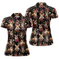 Cute Corgi Floral Hawaiian Pattern Polo Shirt, Womens Golf Polo, Funny Golf Shirt
