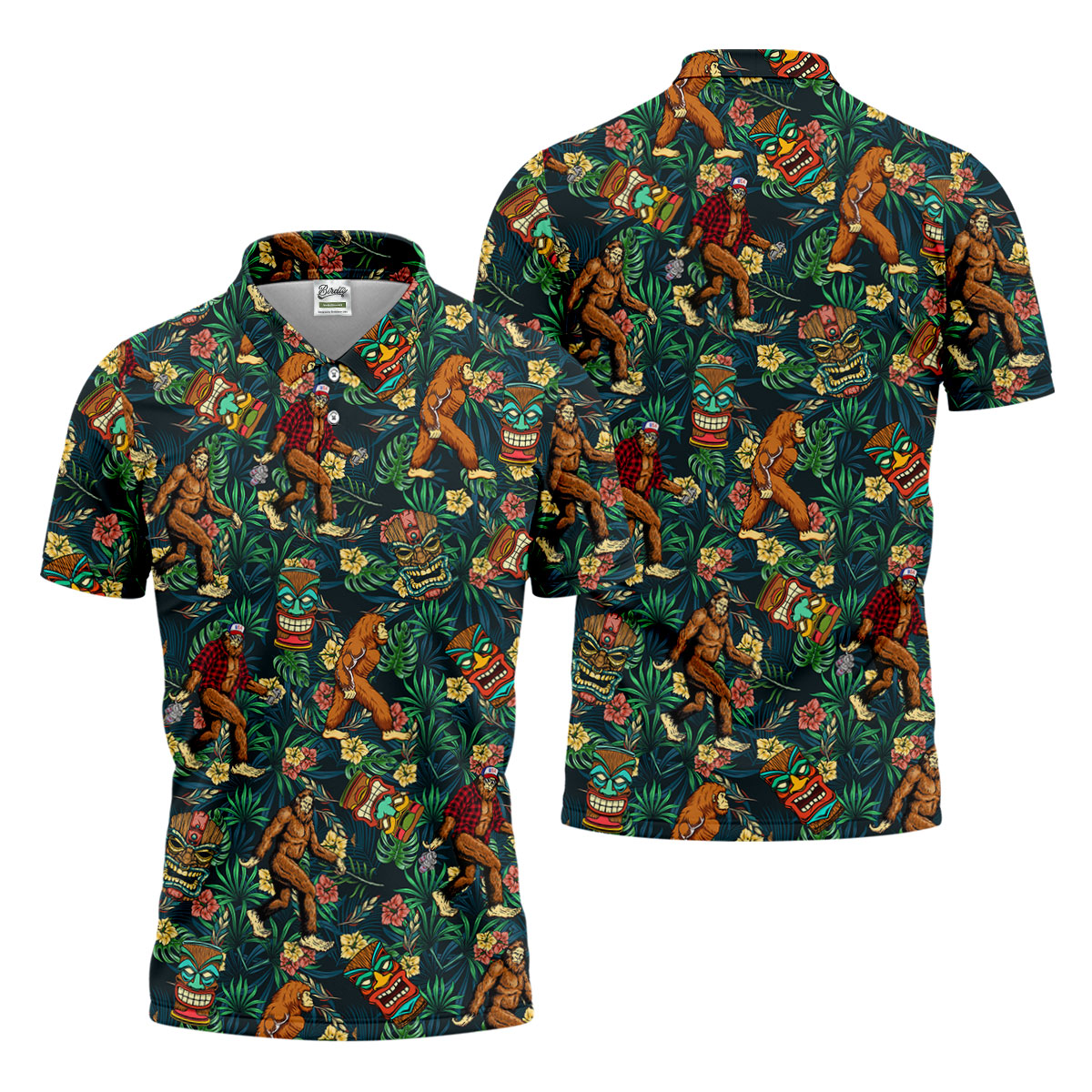 Bigfoot Tropical Tiki Resort Pattern Design Hawaiian Golf Polo, Golf Tops For Men, Golfing Apparel