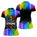 Autism Strong Rainbow Paint Splatter Women's Golf Tops, Autism Awareness Colors Ladies Golf Polos