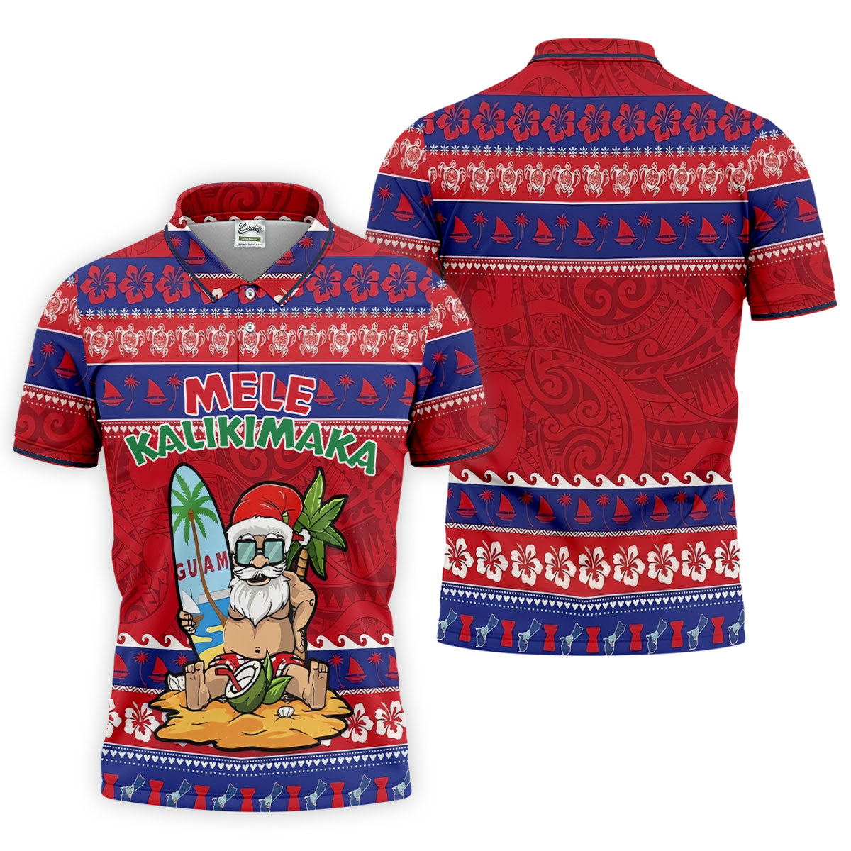 Tropical Santa Mele Kalikimaka Christmas Golf Shirt, Men's Golf Shirt, Hawaiian Golf Shirt, Printed Golf Shirts