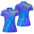Neon Psychedelic Zebra Pattern Vintage Hawaiian Golf Shirt, Women's Golf Tops, Ladies Golf Shirts