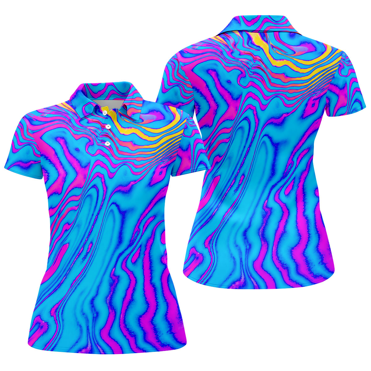 Neon Psychedelic Zebra Pattern Vintage Hawaiian Golf Shirt, Women's Golf Tops, Ladies Golf Shirts