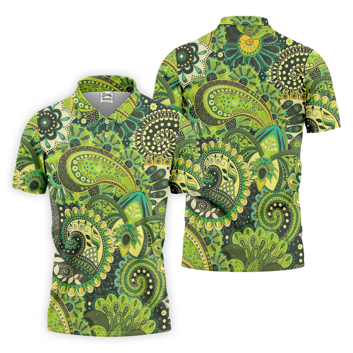 Paisley Print Green Golf Shirt, Golf Tops For Men, Polo Shirts For Men, Golf Shirts For Men