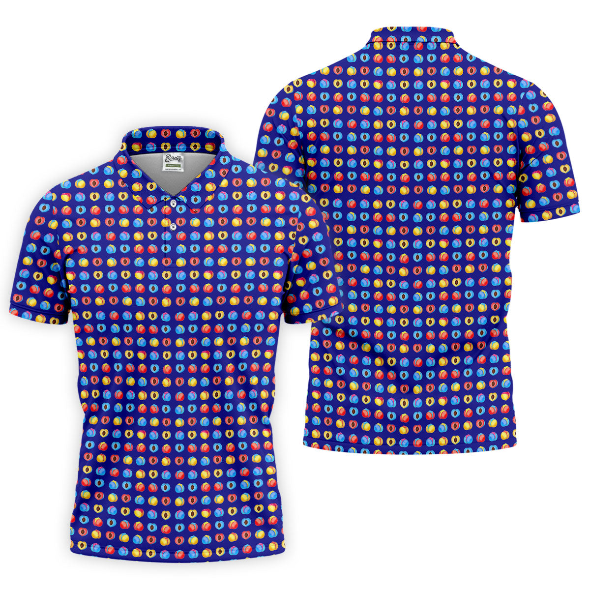 Funny Peach Emoji Pattern Golf Polo Shirt, Men's Golf Polo Shirt, Novelty Golf Shirts For Men