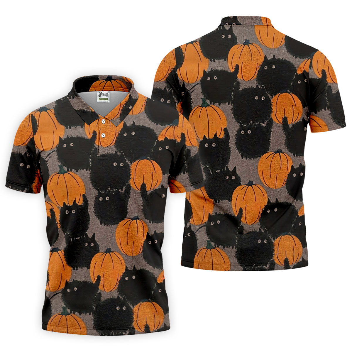 Black Cat Pumpkin Halloween Golf Polo Shirt, Mens Golf Apparel, Golf Shirts For Men