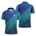 Teal And Purple Striped Pattern Golf Tops For Men, Performance Golf Shirt, Polo Shirts For Men