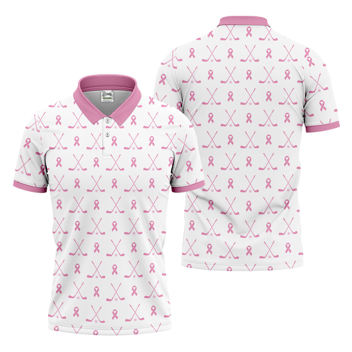Pink Ribbon Golf Clubs Breast Cancer Polo Shirt, Golf Shirts For Men, Mens Golf Apparel
