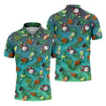 Teal Tropical Cocktail Parrot Pattern Golf Polo Shirt, Men's Golf Shirt, Golf Polo Shirts For Men