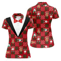 Red Plaid Funny Holiday Vintage Print Women Golf Top, Christmas Golf Shirt, Ladies Golf Tops