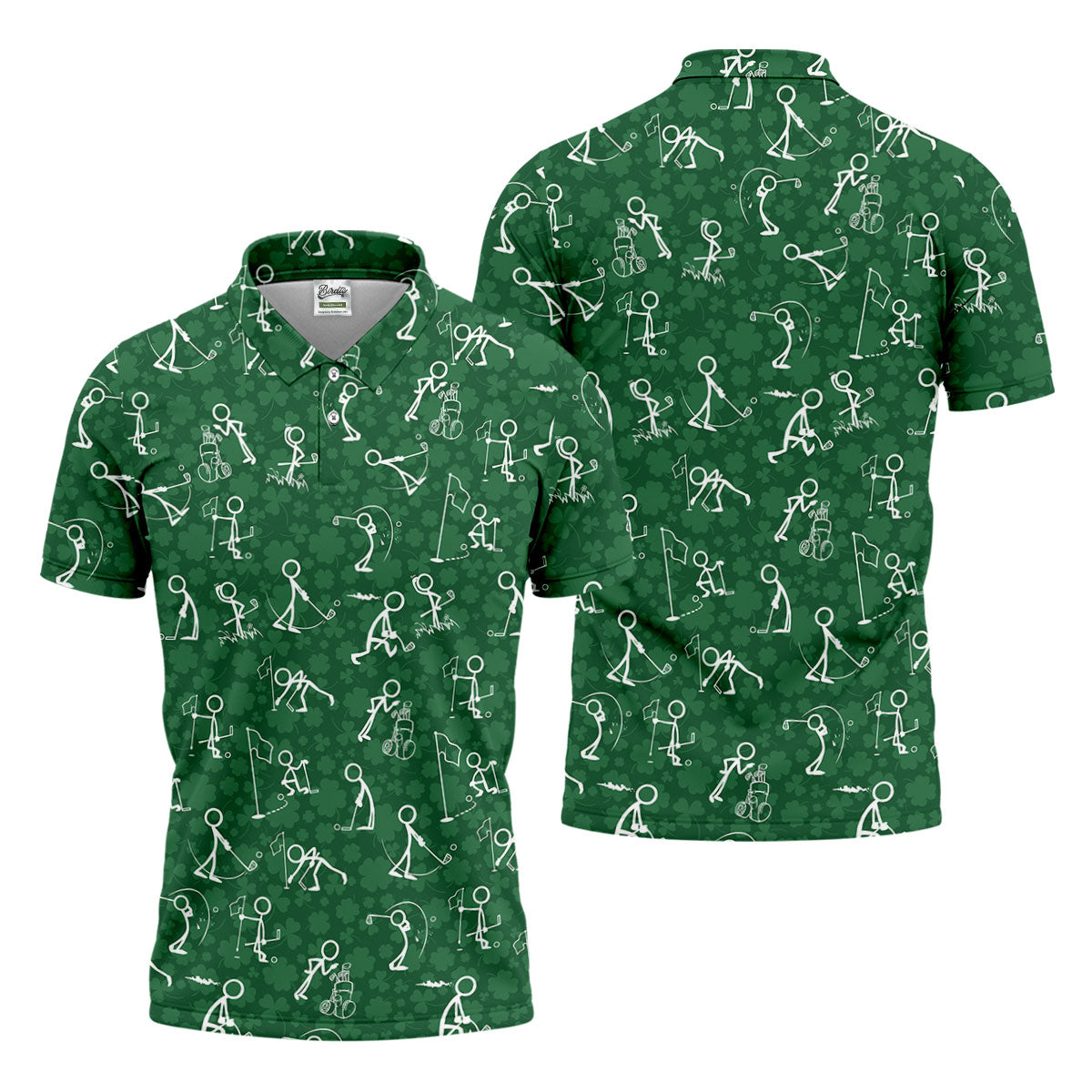 Stick Figure Golf Pose Shamrock Golf Shirt, St Patrick's Day Golf Tops For Men, Polo Shirts For Men