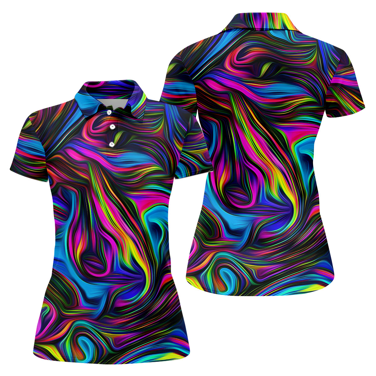 Neon Abstract Swirl Hawaiian Golf Shirt, Women's Golf Tops, Ladies Golf Shirts