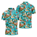 Men's Funny Surfing Santa Hawaiian Golf Shirt, Christmas Golf Shirt, Fun Golf Polo For Men