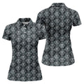 Skull Damask Charcoal Grey Gothic Floral Women Golf Top, Ladies Golf Shirts, Golf Shirt For Women