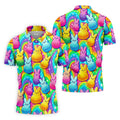 Colorful Easter Peeps Rainbow Pattern Golf Shirts For Men, Cute Golf Outfit, Polo Shirts For Men