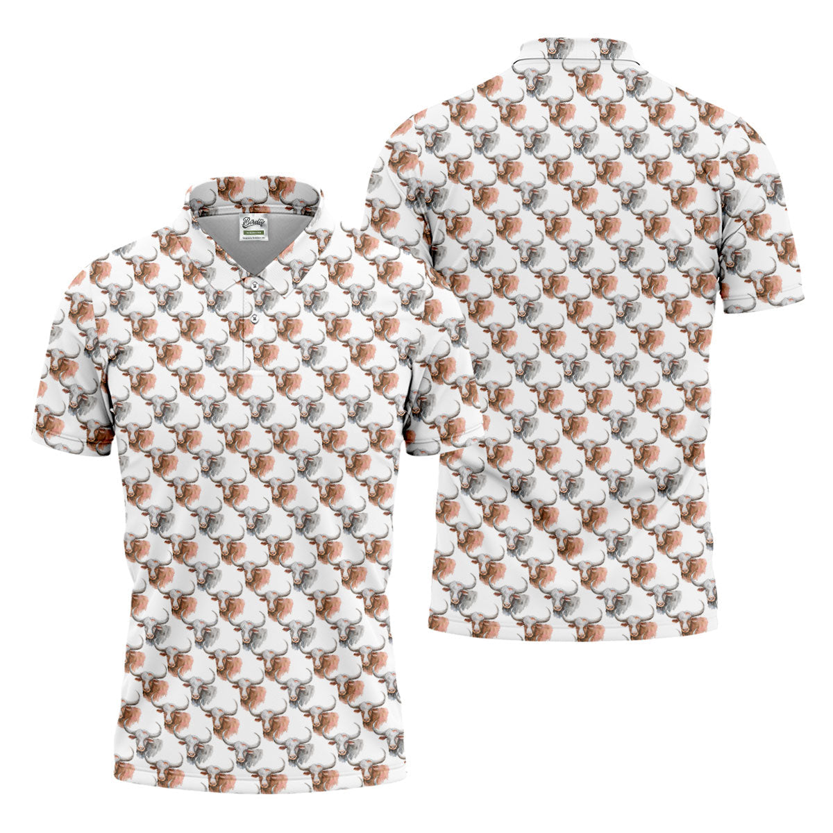 Longhorn Watercolor Pattern Golf Polo Shirt, Golf Apparel For Men, Hawaiian Golf Shirt