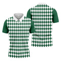 Green And White Argyle Pattern Retro Golf Shirt, Golf Tops For Men, Golf Shirts For Men, Polo For Men