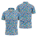 Surfing Santa Christmas Ocean Pattern Polo Shirt, Mens Golf Polo, Christmas Golf Shirt