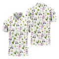 Pink Flamingo Golf Cart Cactus Hawaiian Golf Shirt, Mens Golf Polo, Golf Apparel For Men