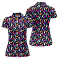 Hawaiian Pineapples Donut Finger Turquoise Orange Purple Fun Women's Golf Shirts, Women's Golf Tops