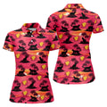 Tropical Cat Sunset Pattern Hawaiian Golf Polo, Golf Tops For Women, Golfing Apparel