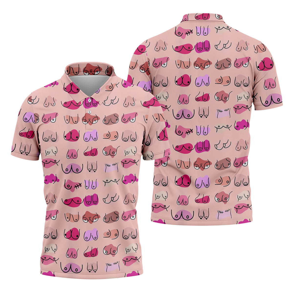 Pink Funny Boob Pattern Golf Polo Shirt, Men's Golf Shirts, Printed Golf Shirts