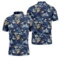 Navy Palm Tropical Hawaiian Vibe Golf Tops For Men, Golf Shirts For Men, Golf Gift For Men