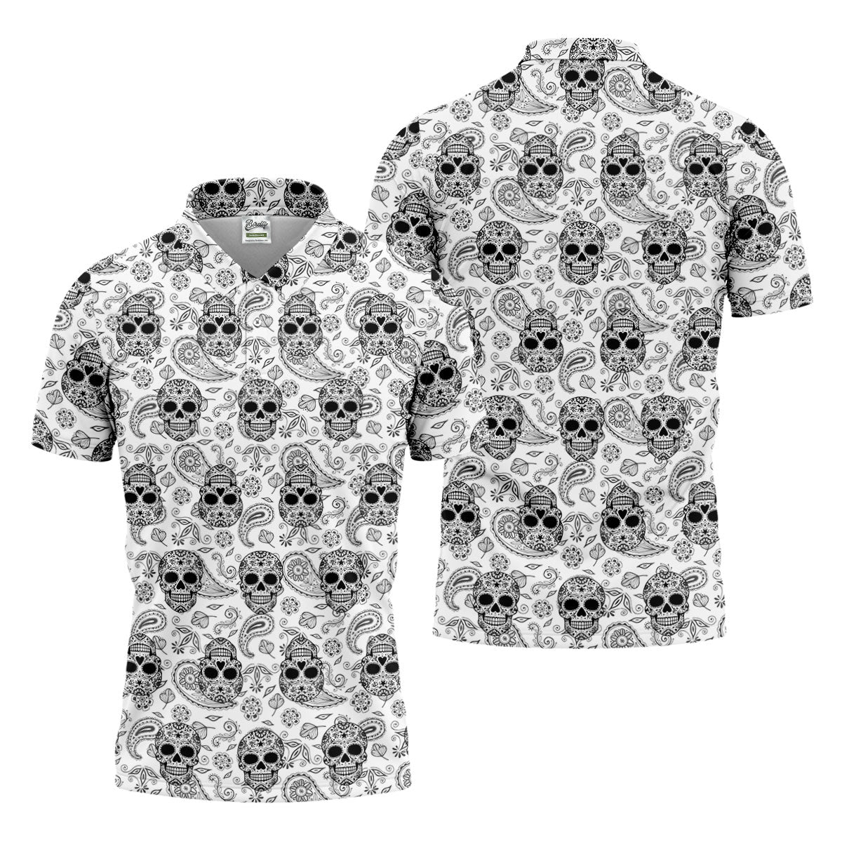 Sugar Skull Paisley Pattern Golf Polo Shirt, Hawaiian Golf Shirt, Golf Polo Shirts For Men
