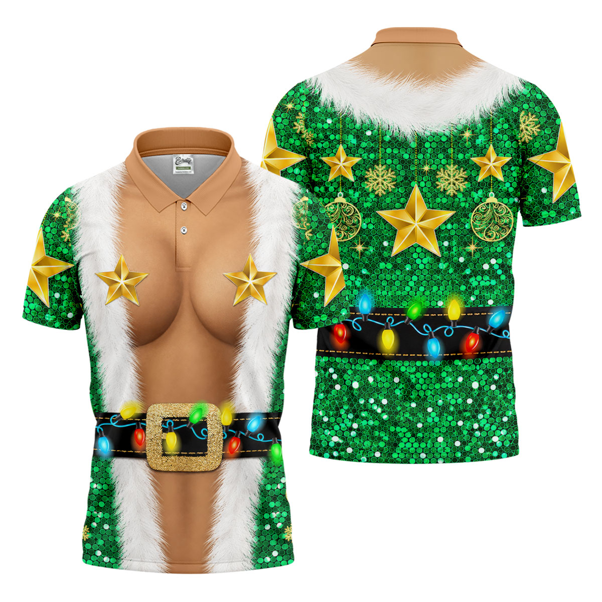 Green Santa Gold Stars Christmas Golf Shirt, Mens Golf Shirts, Mens Polo Shirts