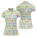 Colorful Easter Bunny White Golf Shirt, Cute Golf Outfit, Women's Golf Tops, Ladies Golf Shirts