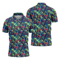 Colorful Zombie Head Pattern Halloween Golf Polo Shirt, Mens Golf Polo, Golf Shirts For Men